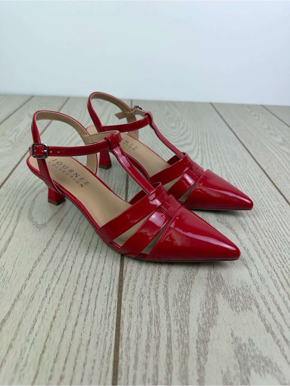 Journee Collection Women's Jazlynn T Strap Kitten Heel Dress Pumps 7.5M Red $95